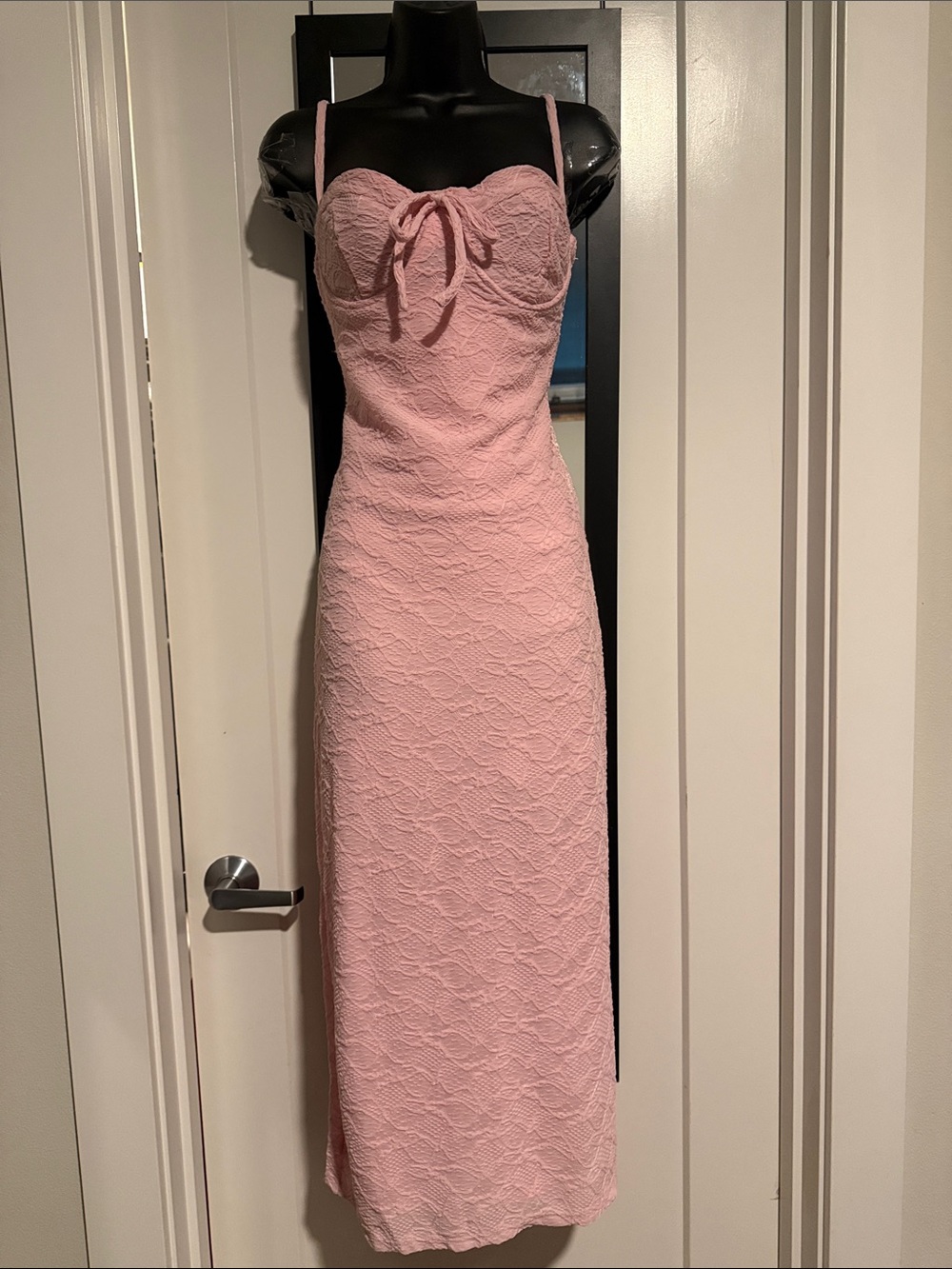 Sleeveless Pink Midi Dress with Bow Tie by Iris size M. (Runs small)